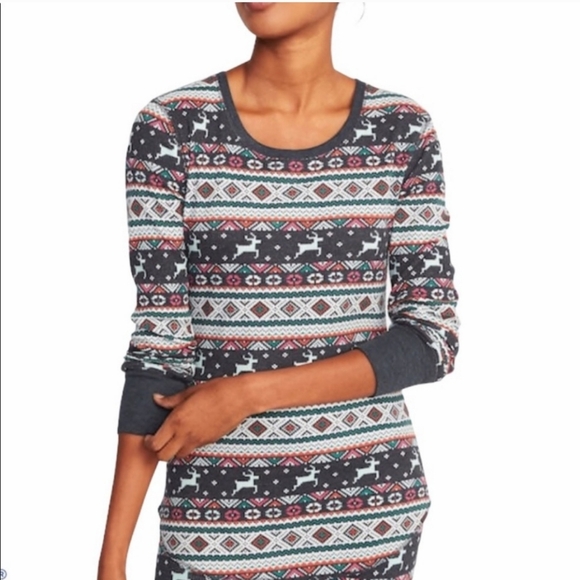 Old NAVY Waffle Knit Fair Isle Reindeer Long Sleeve Top XL - Picture 1 of 4